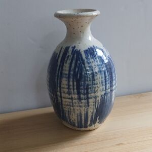 Miniature Blue and Cream Ceramic Vase 2.75" Ht.
